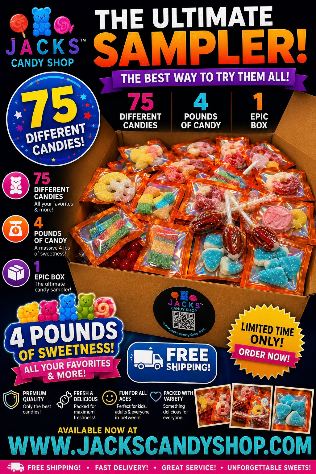 The Ultimate Sampler Big Box. 4Pounds 75 Different types! AND FREE shipping!!