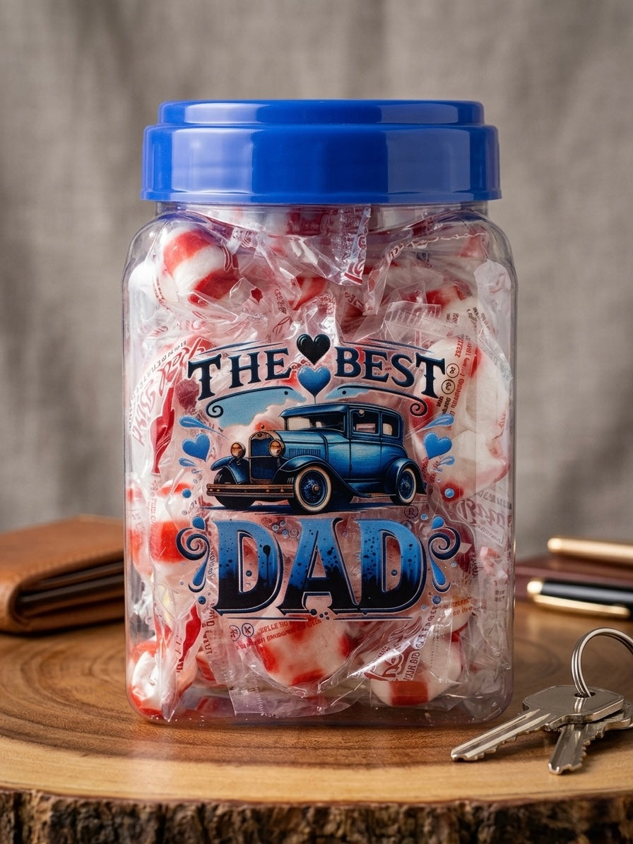 Father’s Day container with puff mints.