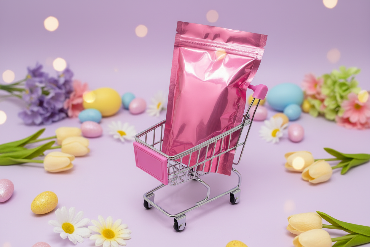 MINI PINK SHOPPING BASKET WITH A CANDY BAG....PERFECT GIFT.