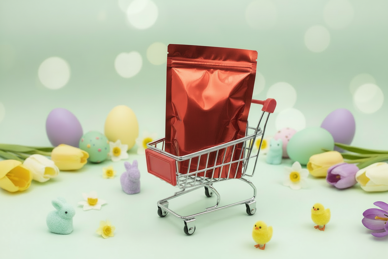 MINI RED SHOPPING BASKET WITH A MIX BAG.