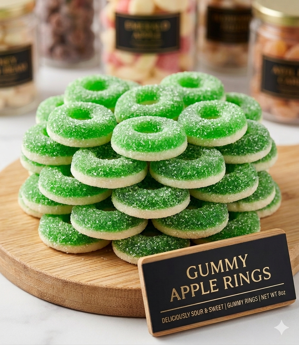 JOVY GREEN APPLE GUMMY FLAVOR RINGS.1/2 pound bag.