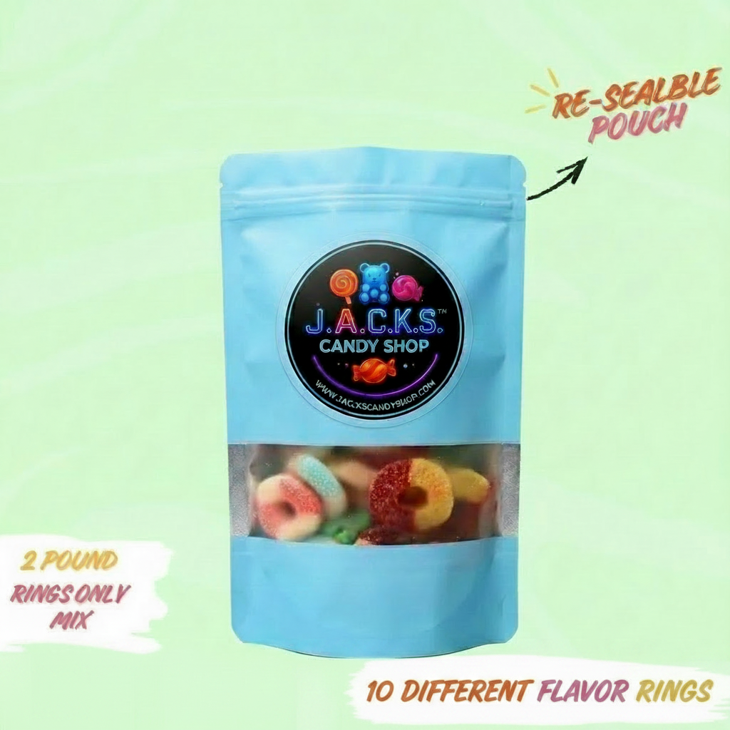 Rings Only - 1/2 lb, 1 lb, 2 lb, & 3 lb   10 Different ring types in these bags - Quality Ingredients & Freshness Guaranteed - Chewy, Soft, & Juicy - Candy Snack
