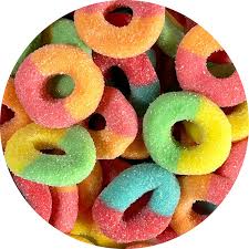 SOUR FLAVOR RINGS NEON 1/2 Pound bag.