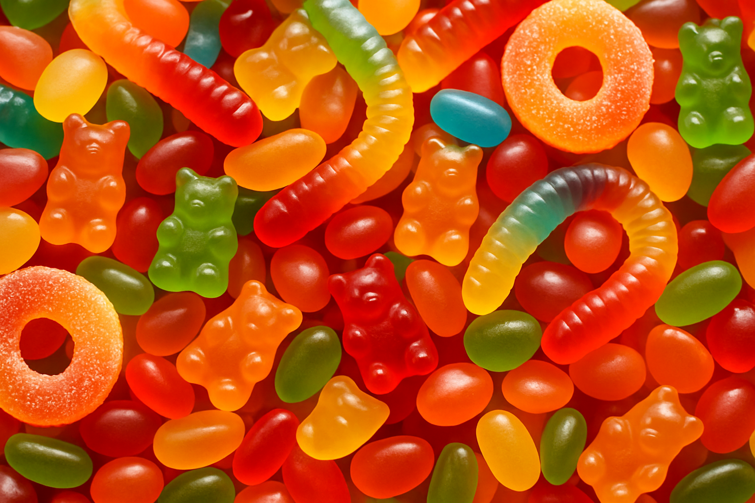 Realistic gummy candy background with translucent textures