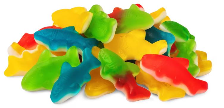 JOVY SHARKS ASSORTED BICOLOR 1/2 pound bag.